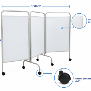 Biombo de Tres Cuerpos con Panel de Acrílico y Ruedas
